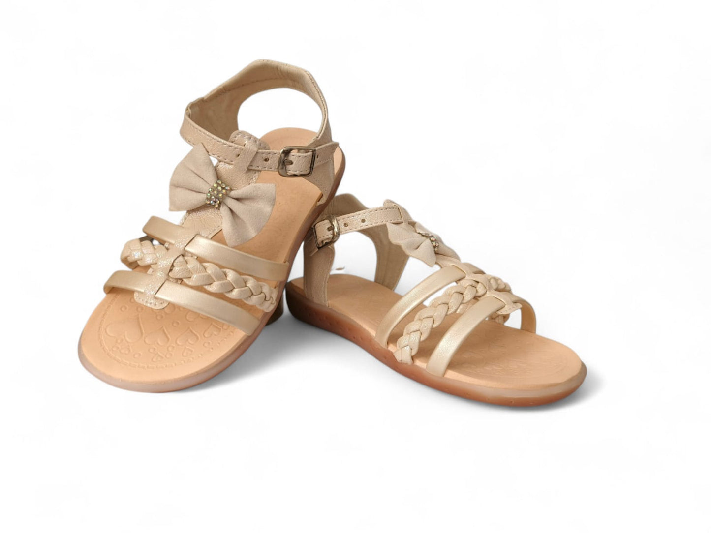 Sandalias para niña color perla con nude elegantes con hebilla