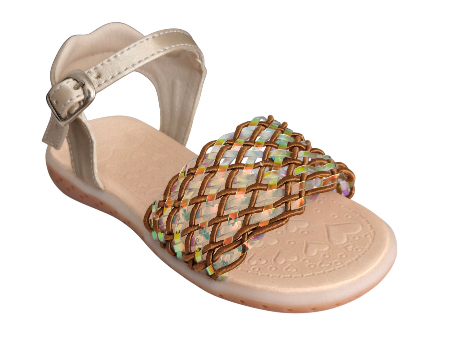 Sandalias Champaña Trenzadas Tornasol para Niña – Suela Bicolor