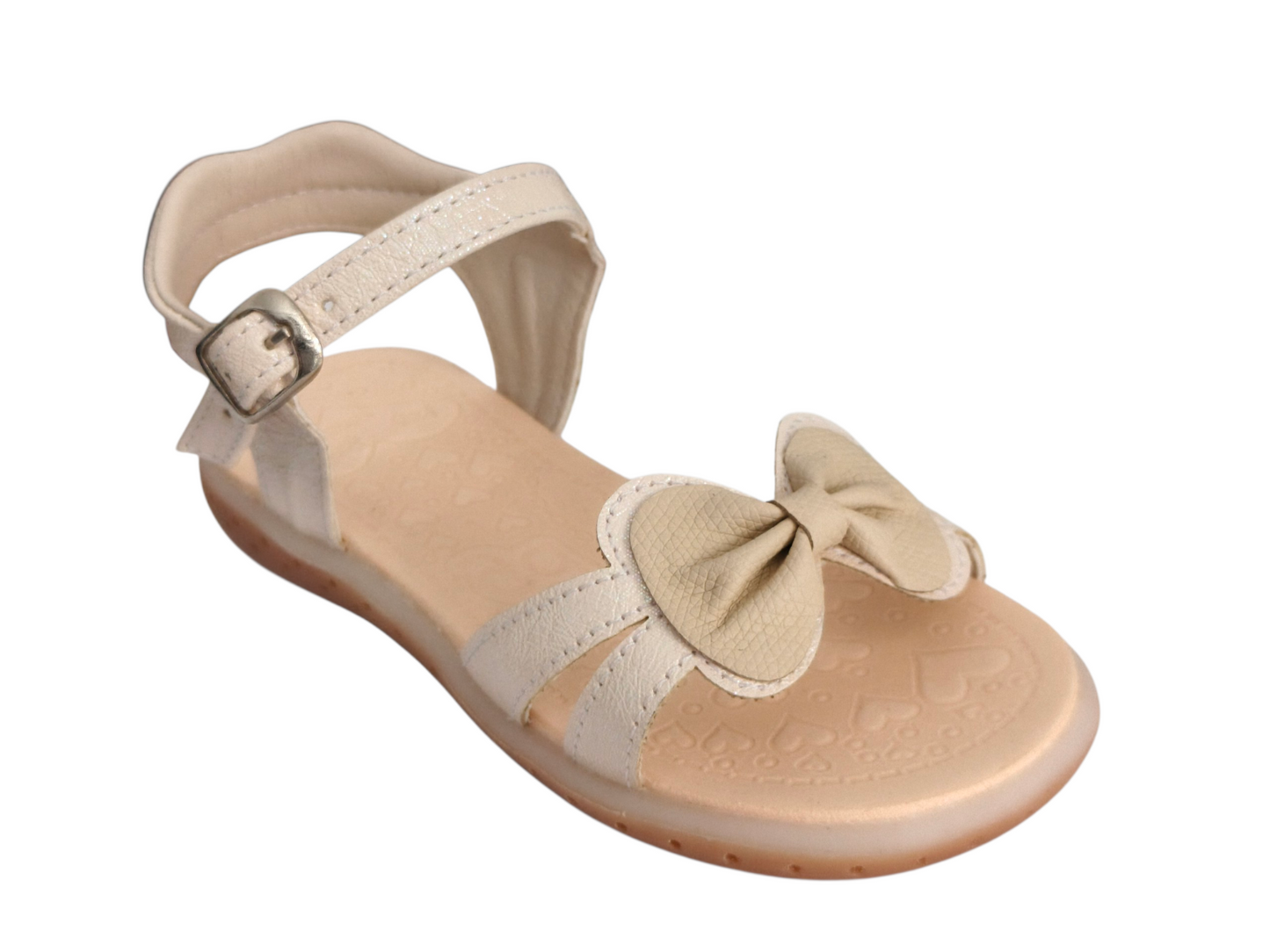 Sandalias Beige con Moño Clásico para Niña – Suela Bicolor