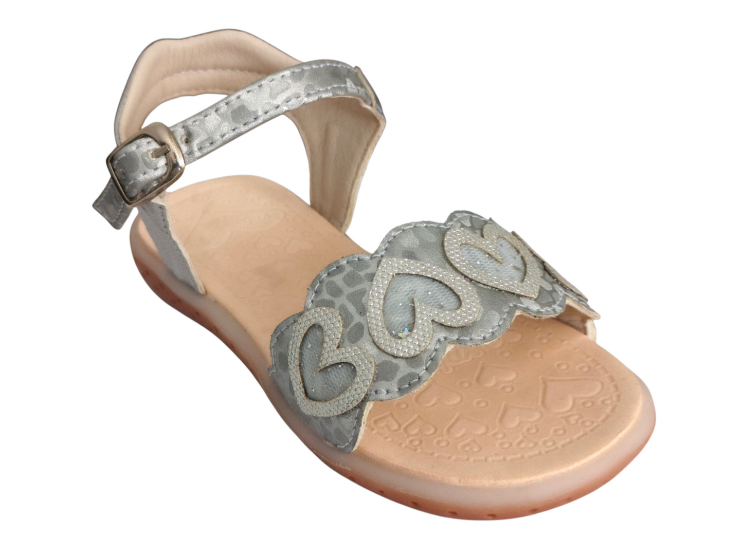 Sandalias Plata con Corazones Brillantes para Niña – Diseño Elegante