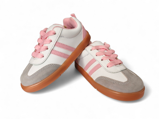 Zapatos para bebé niña deportivos con cordón , tonos blancos, grises y rosas