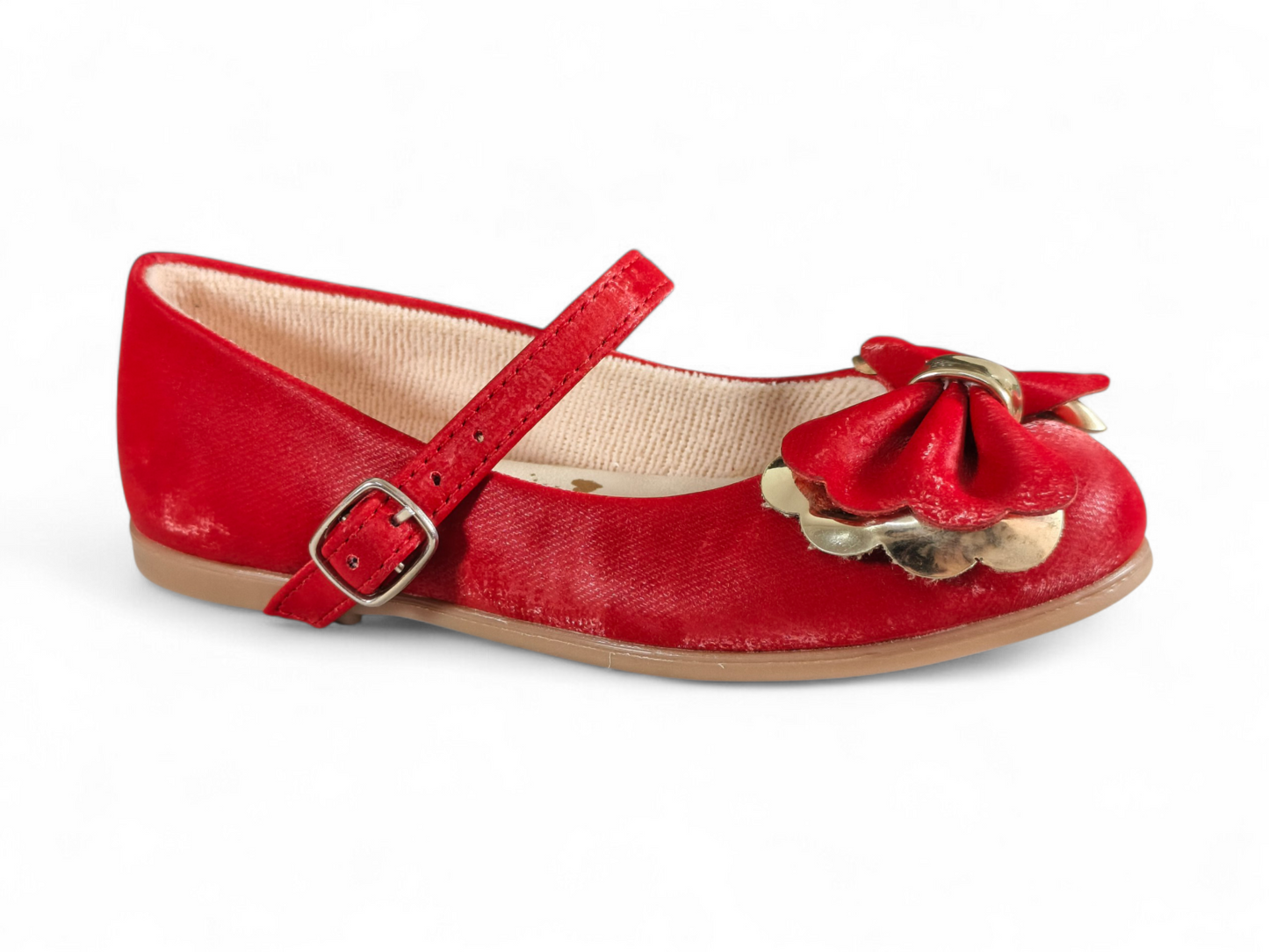 Baleta para Niña en materiales suaves con correa y hebilla roja