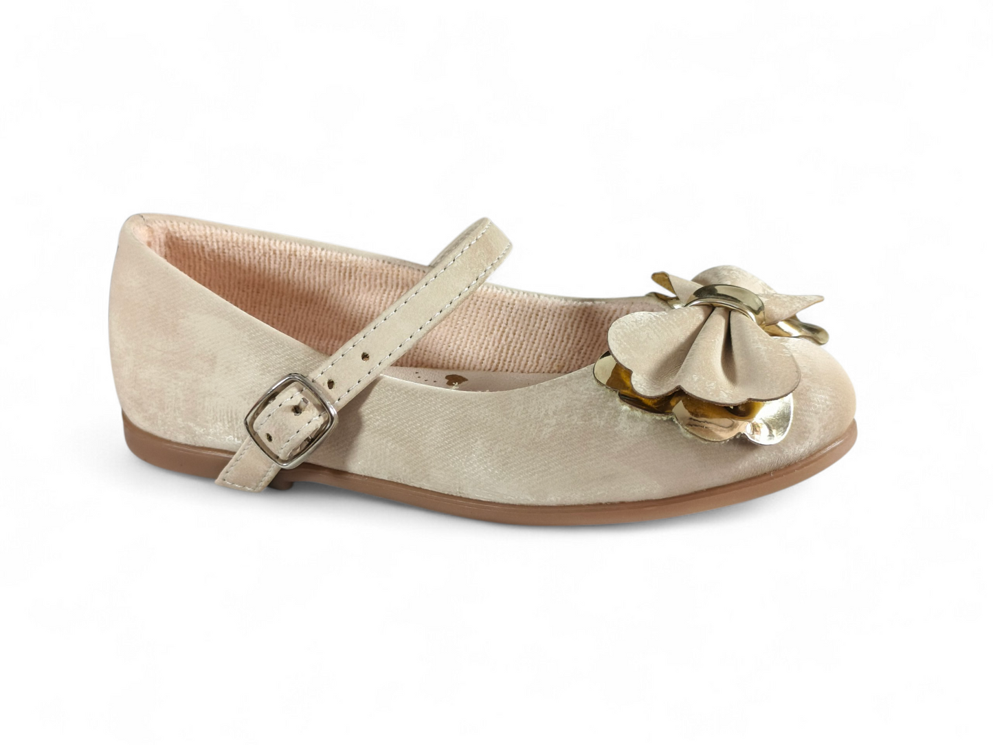 Baleta para Niña en materiales suaves con correa y hebilla beige