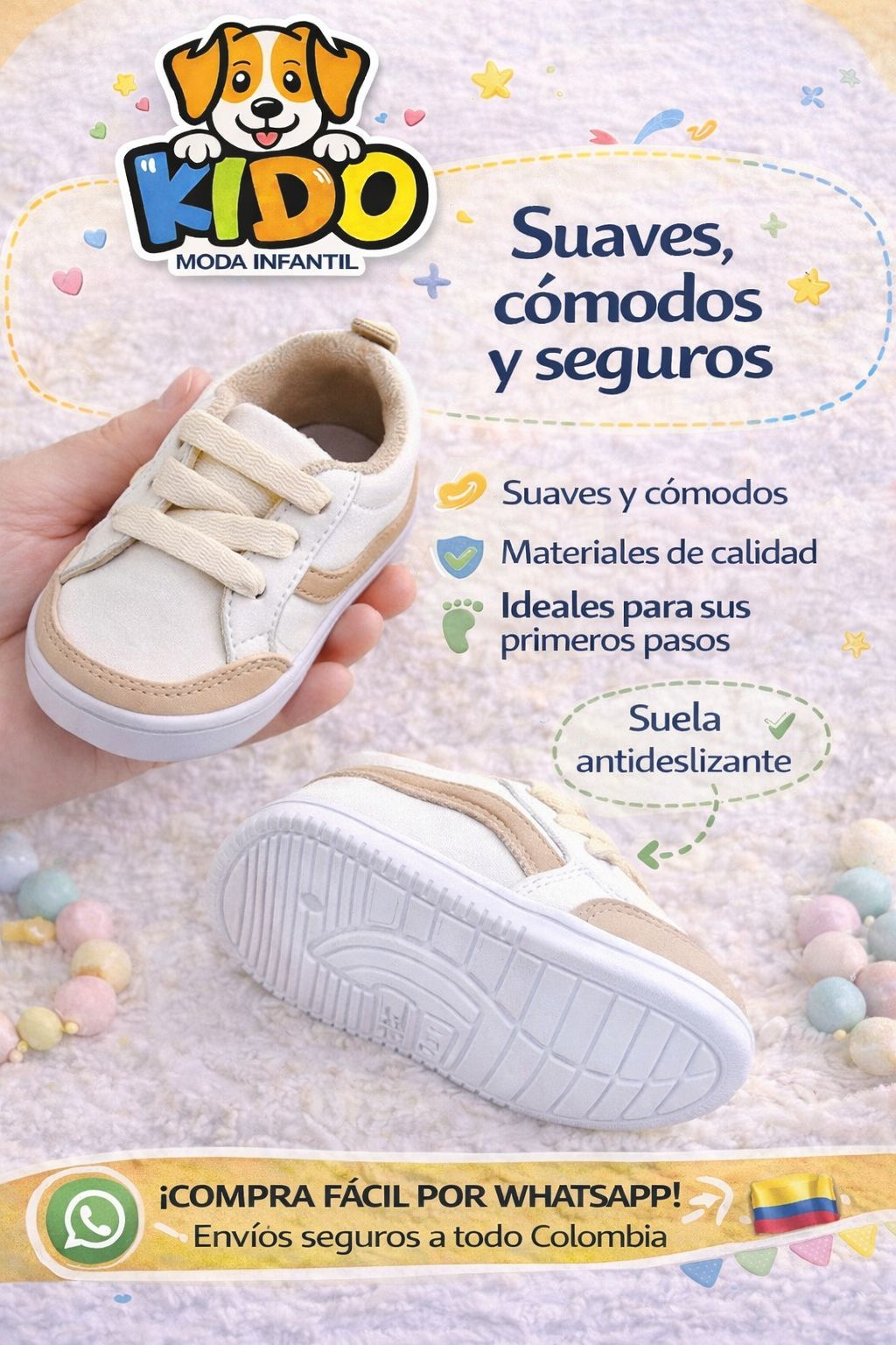 Zapatos para bebé color beige casuales con cordones