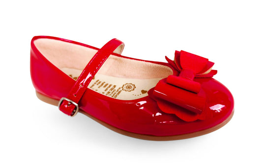 Baletas para niña rojo charol elegantes con lazo