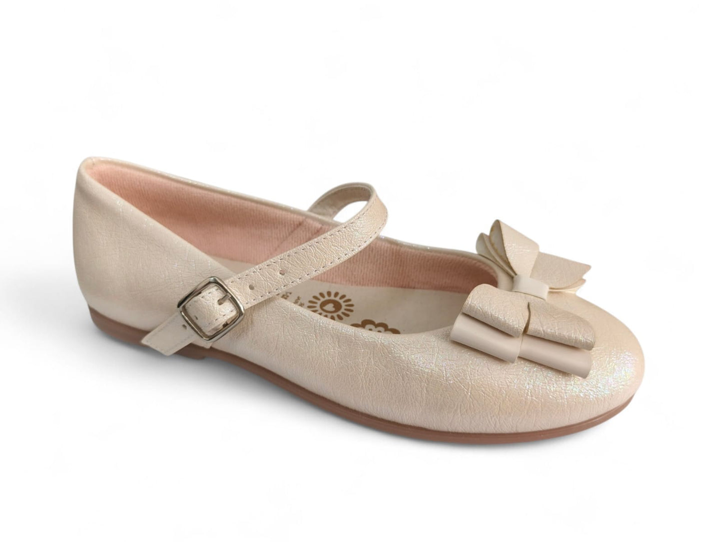 Baletas para niña beige elegantes con lazo
