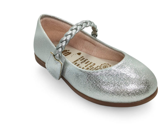 Baletas para niña blancas con plata elegantes con lazo