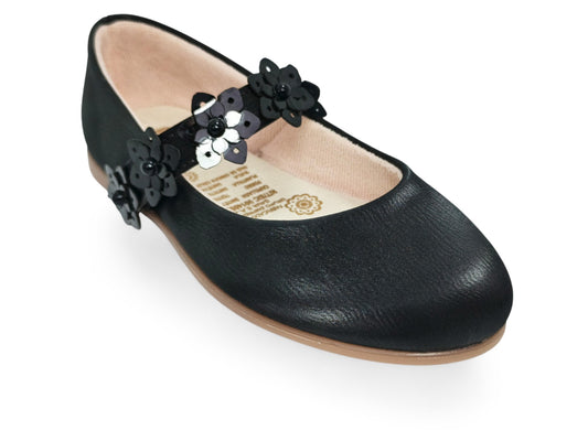 Baletas para niña negras elegantes con flores