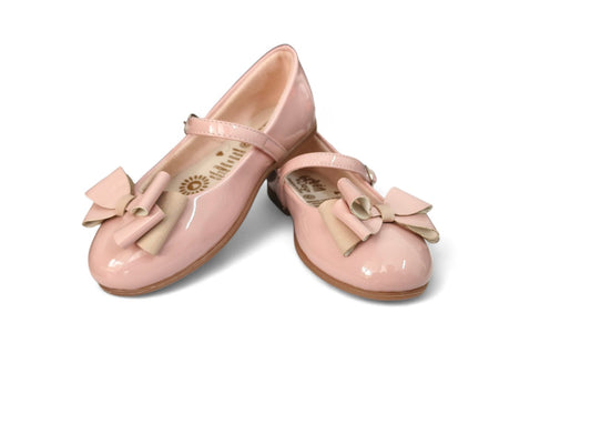 Baletas para niña con brillo elegantes con lazo y hebilla tono Nude