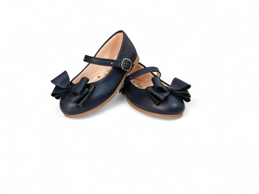 Baletas para niña con brillo elegantes con lazo y hebilla color Azul