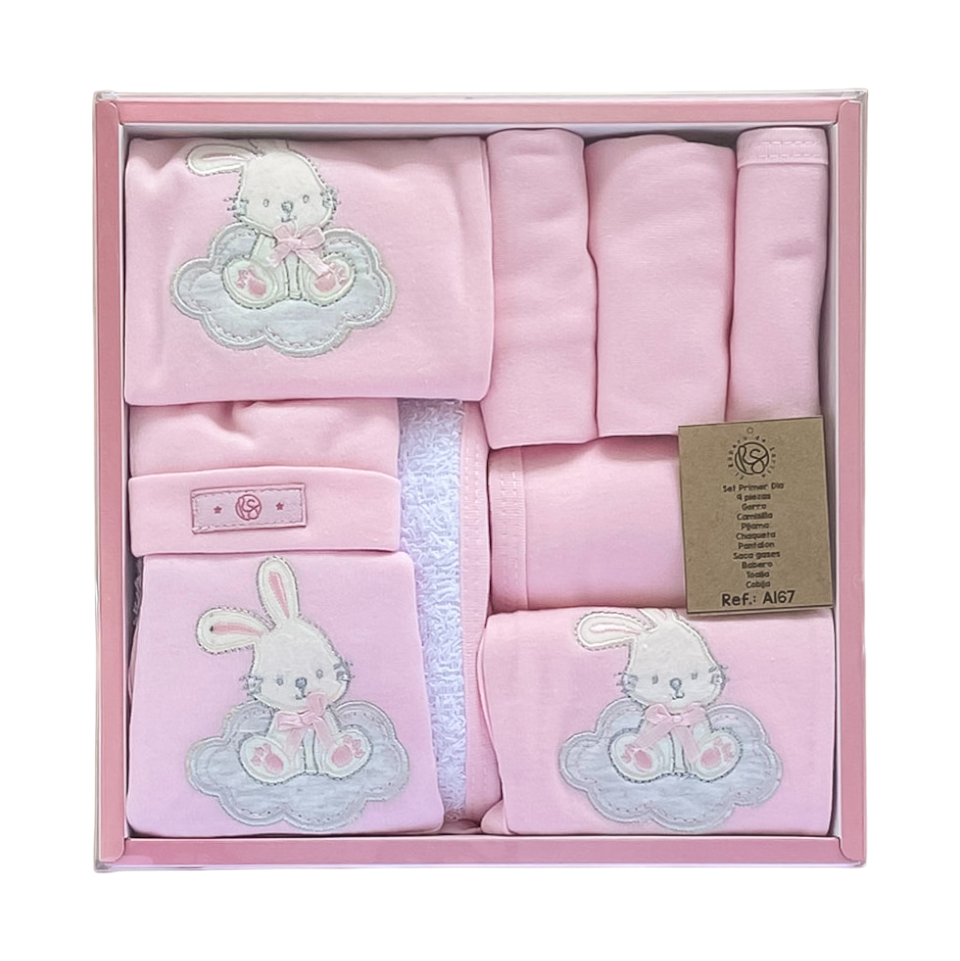 Sueño de Algodon: Set 9 Piesas rosado y celeste