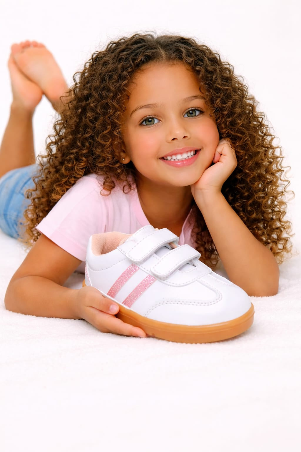 Zapatos para bebé blancos con rosado deportivos con velcro
