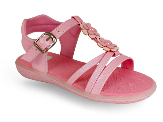 Sandalias para niña con flores decorativas y hebilla rosa
