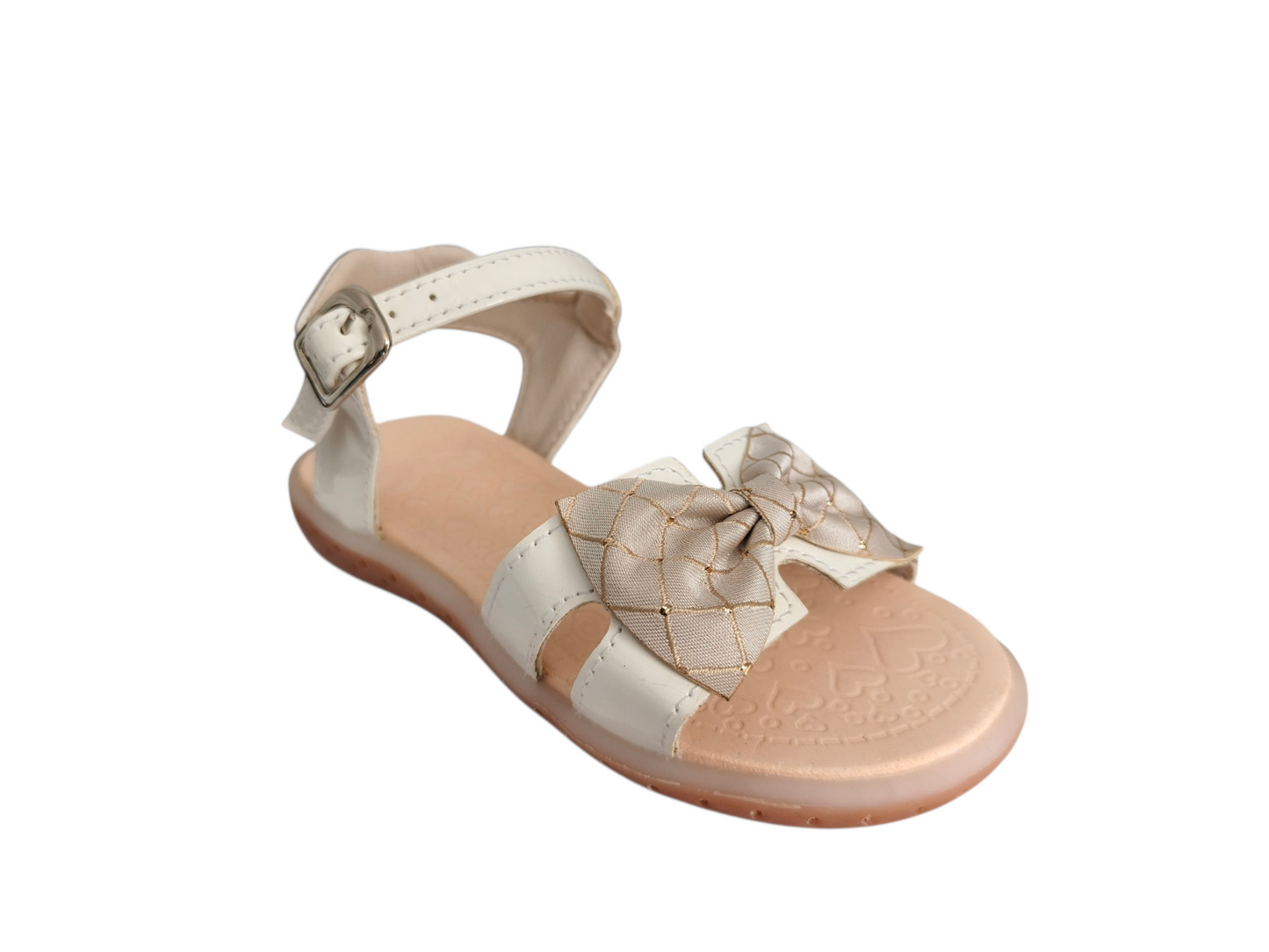 Sandalias Color Talco para Niña con Moño en Tela y Suela Bicolor – Delicadas y Elegantes