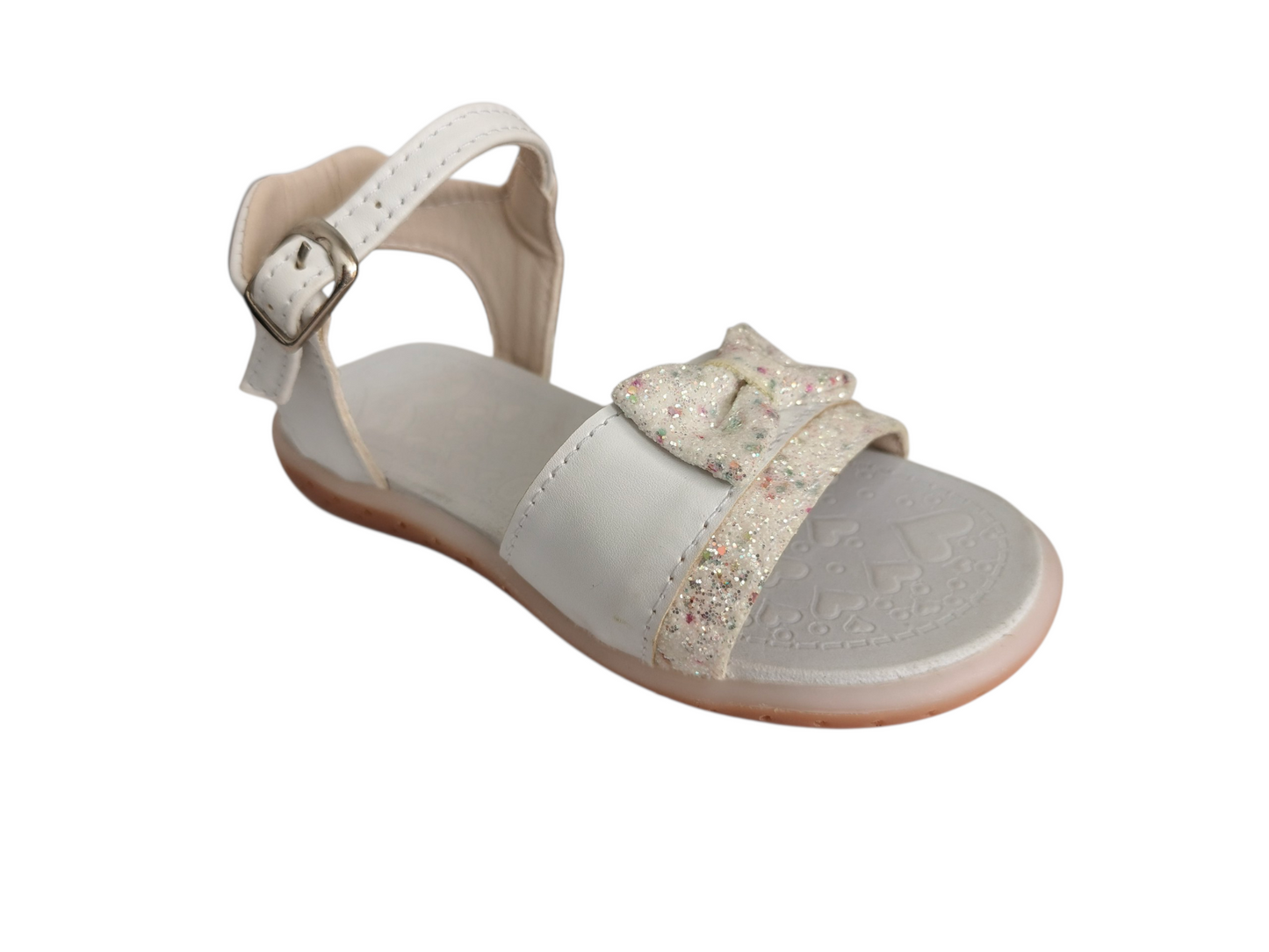 Sandalias Blancas para Niña con Moño Brillante y Suela Bicolor – Elegancia y Comodidad