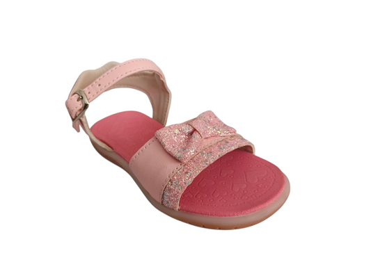 Sandalias Rosadas para Niña con Moño Brillante y Suela Bicolor – Dulzura y Comodidad