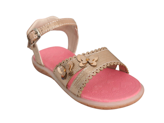Sandalias Oro Rosa con Mariposas para Niña – Suela Bicolor y Plantilla Rosada