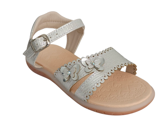 Sandalias Plata con Mariposas para Niña – Suela Bicolor