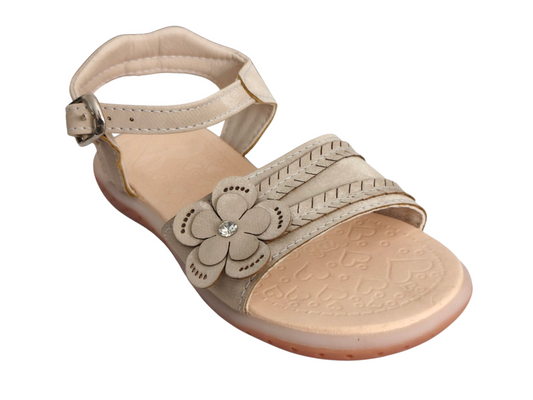 Sandalias Beige Clásicas con Flor para Niña – Suela Bicolor