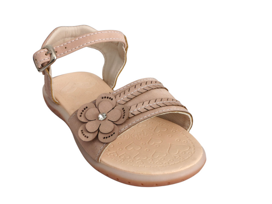 Sandalias Nude con Flor Clásica para Niña – Suela Bicolor