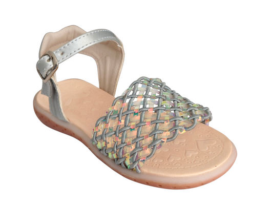 sandalias Plata Trenzadas Tornasol para Niña – Suela Bicolor