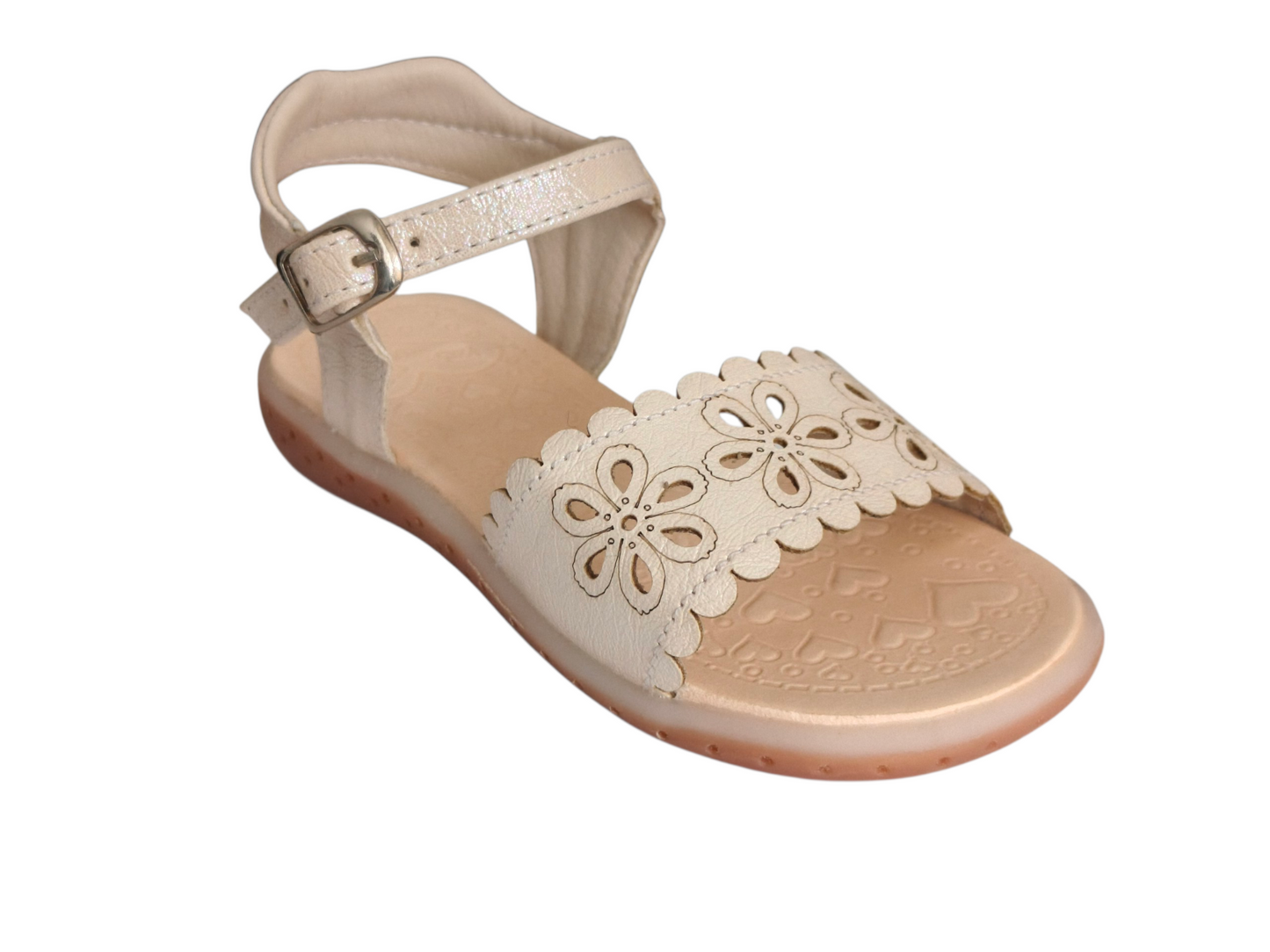 Sandalias Beige Caladas con Diseño Floral para Niña – Suela Bicolor
