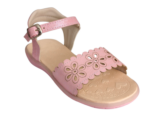 Sandalias Rosadas Caladas con Diseño Floral para Niña – Suela Bicolor