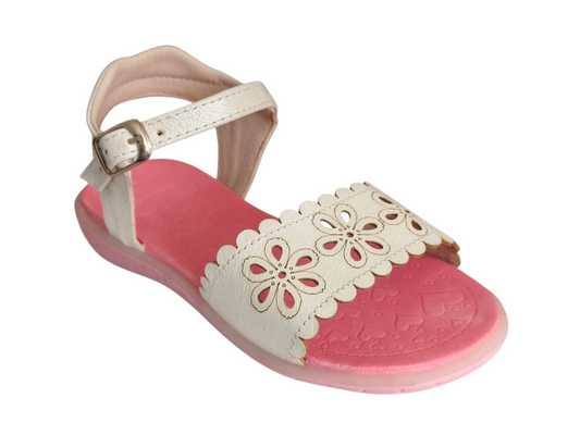 Sandalias Blancas con Diseño Floral Calado y Plantilla Rosada para Niña
