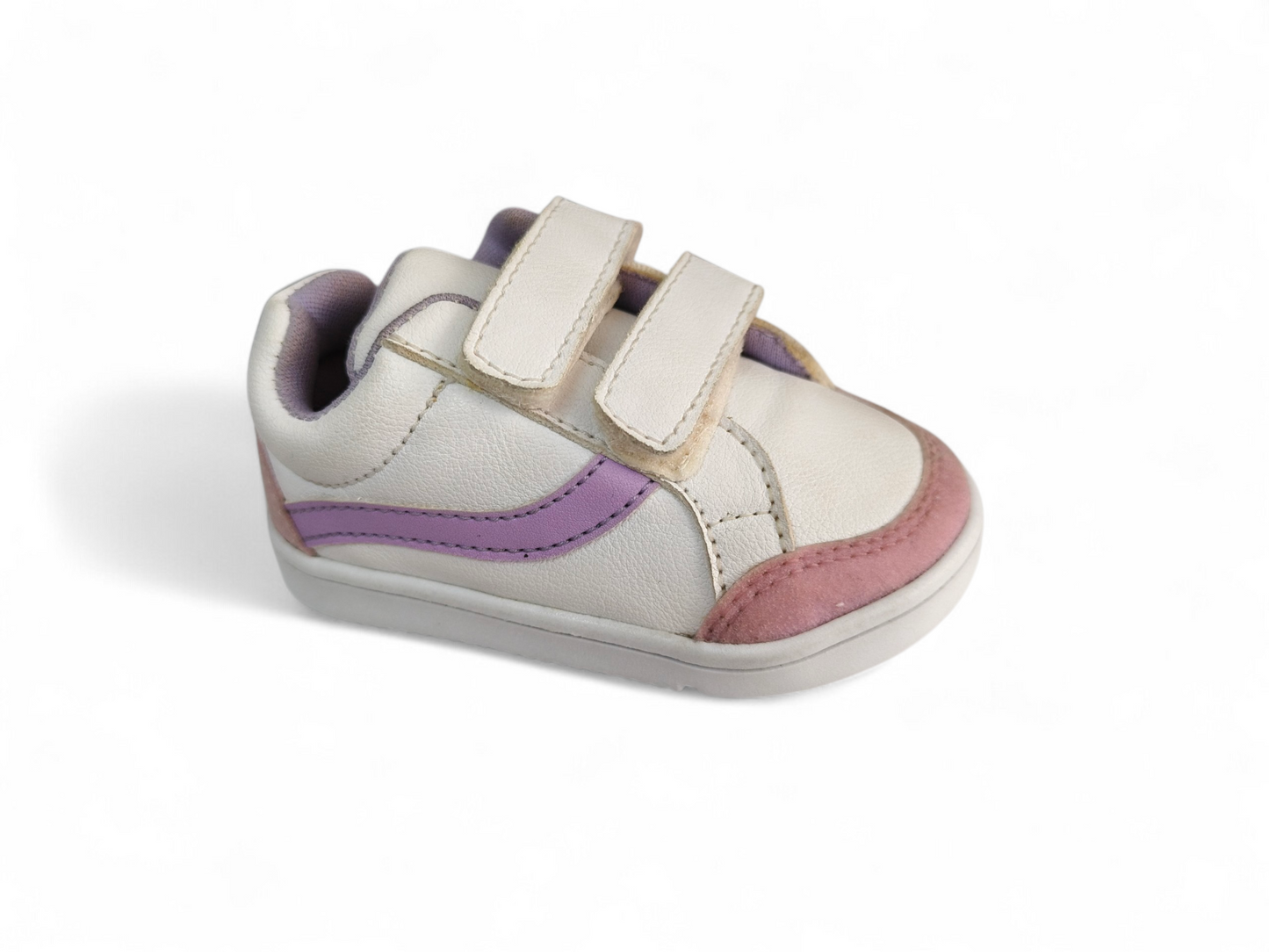 Tenis Bebé Niña Blanco con Detalles Lila y Rosa con Velcro