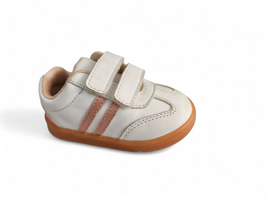 Tenis Bebé Niña Blanco con Detalles Rosados Brillantes y Velcro