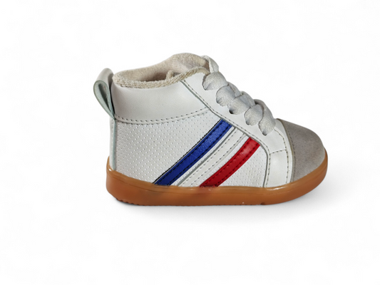 Tenis Bebé Niño Blanco Alto con Detalles Rojo y Azul