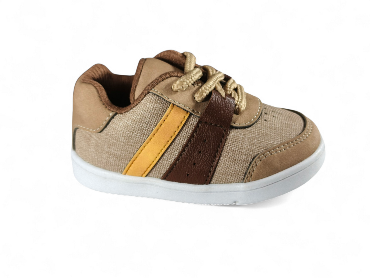 Tenis Bebé Niño Beige con Detalles Café y Amarillo Deportivo