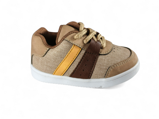 Tenis Bebé Niño Beige con Detalles Café y Amarillo Deportivo