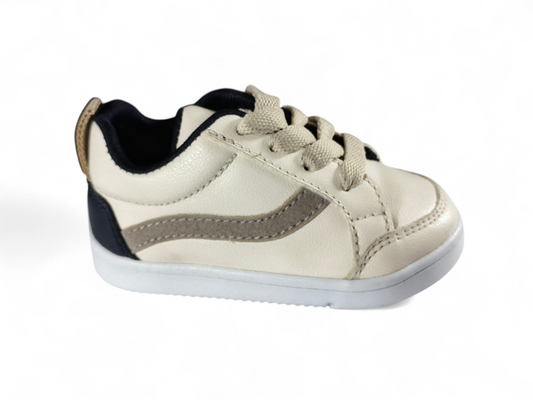Tenis Bebé Niño Beige con Detalles Azul y Gris Clásico