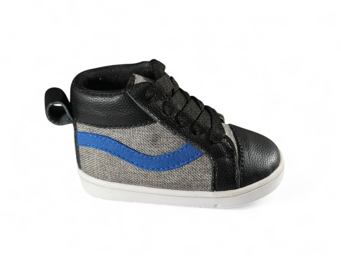 Tenis Bebé Niño Tipo Bota Negro con Gris y Detalle Azul