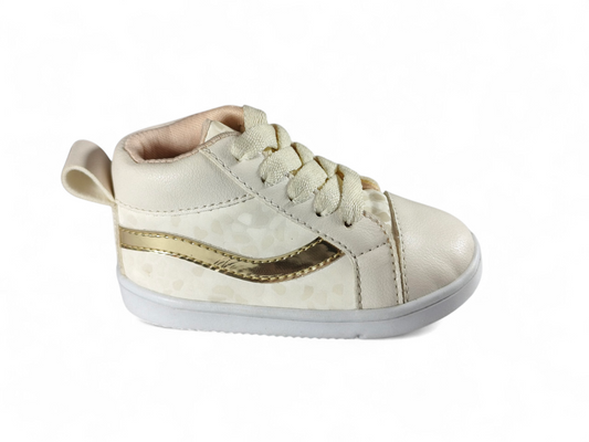 Tenis Bebé Niña Tipo Bota Color Talco con Detalle Dorado