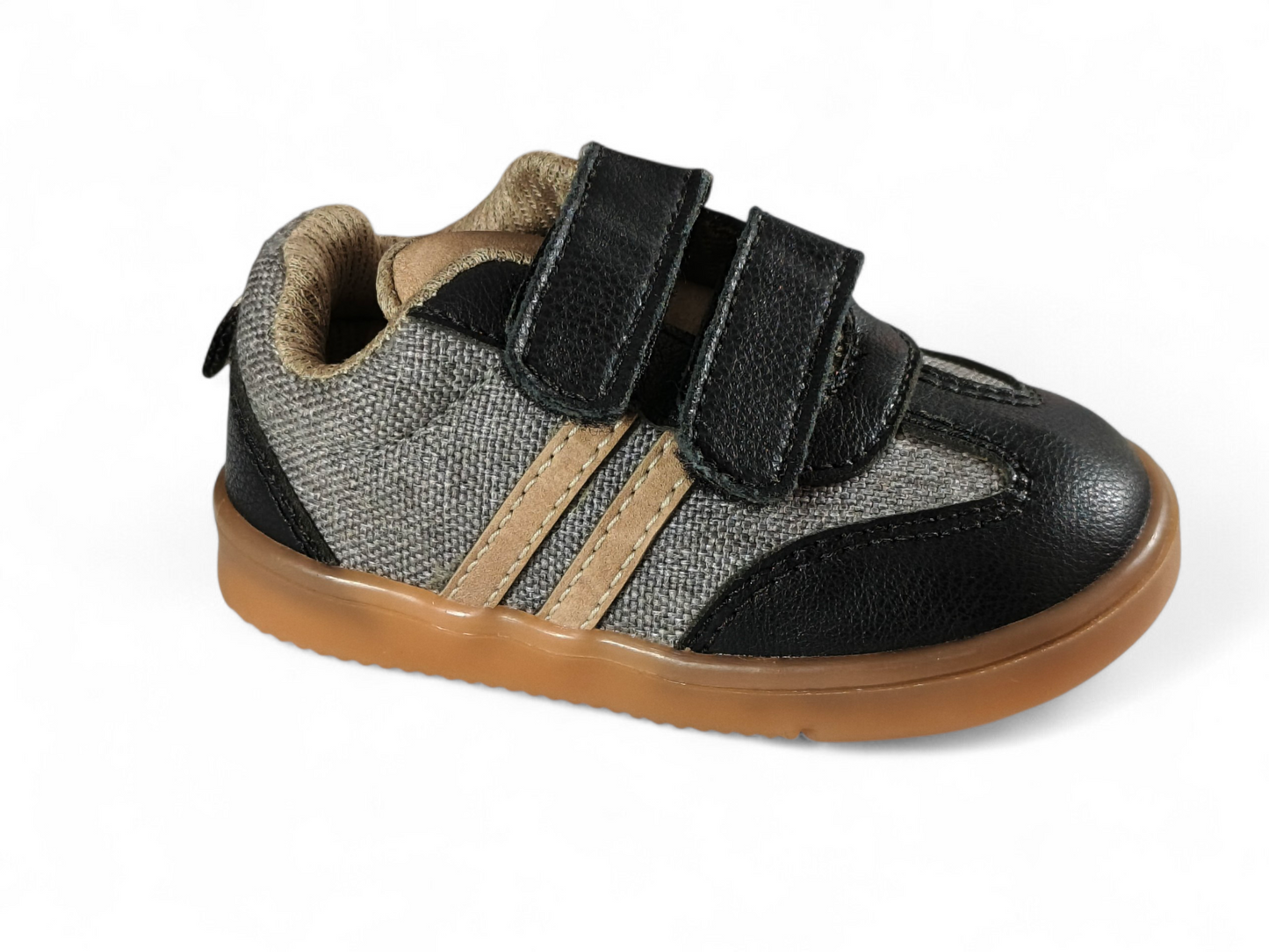 Tenis Bebé Niño Negro con Gris y Ajuste en Velcro