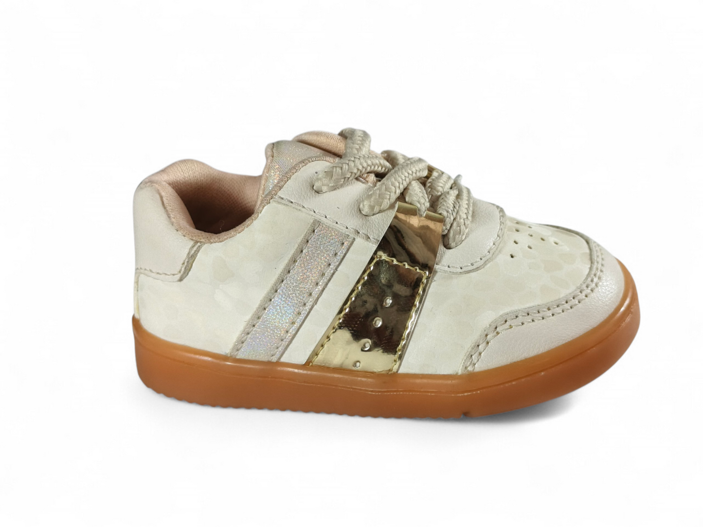 Tenis Bebé Niña Color Talco con Detalle Dorado Brillante