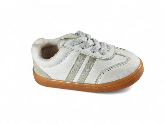 Tenis Bebé Color Talco con Detalles Beige y Suela Antideslizante