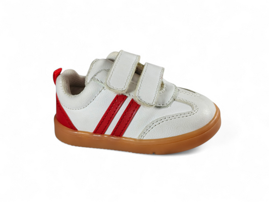 Tenis Bebé Blanco con Rojo y Doble Velcro Antideslizante