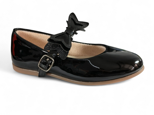 Baletas Negras para Niña en Charol Brillante con Moño Tipo Corbata – Elegancia Clásica Kido