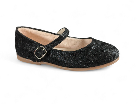 Baletas para Niña en Textura Tipo Encaje Brillante Color Negro – Elegancia Delicada Kido