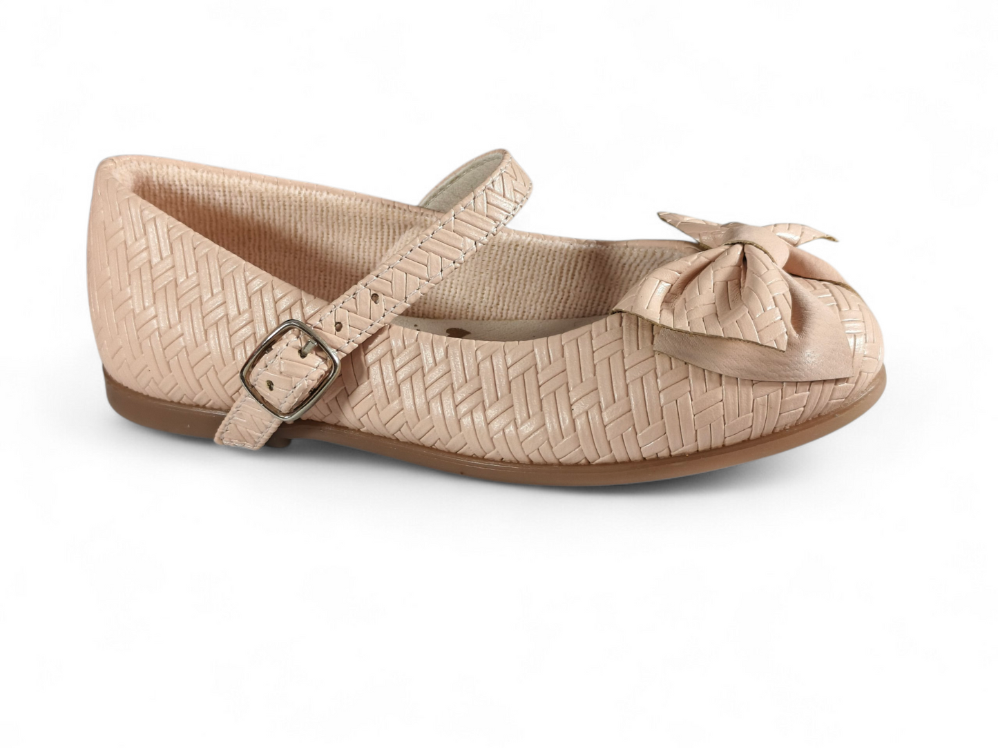 Baletas para Niña Textura Entrelazada con Moño Elegante Color Nude – Estilo Sofisticado Kido