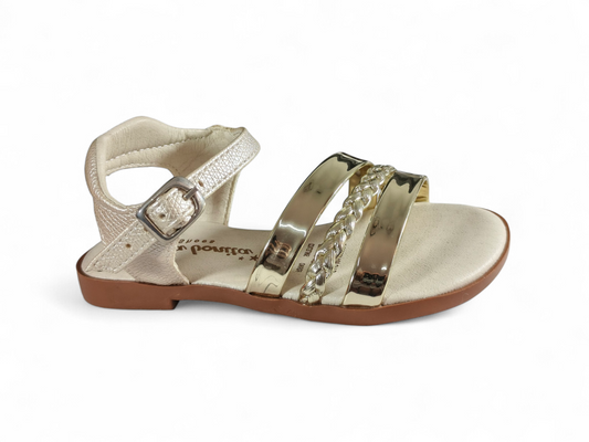 Sandalias Champaña Metalizadas con Trenza para Niña – Suela PVC