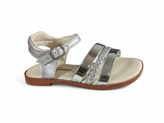 Sandalias Plateadas Metalizadas con Trenza para Niña – Suela PVC