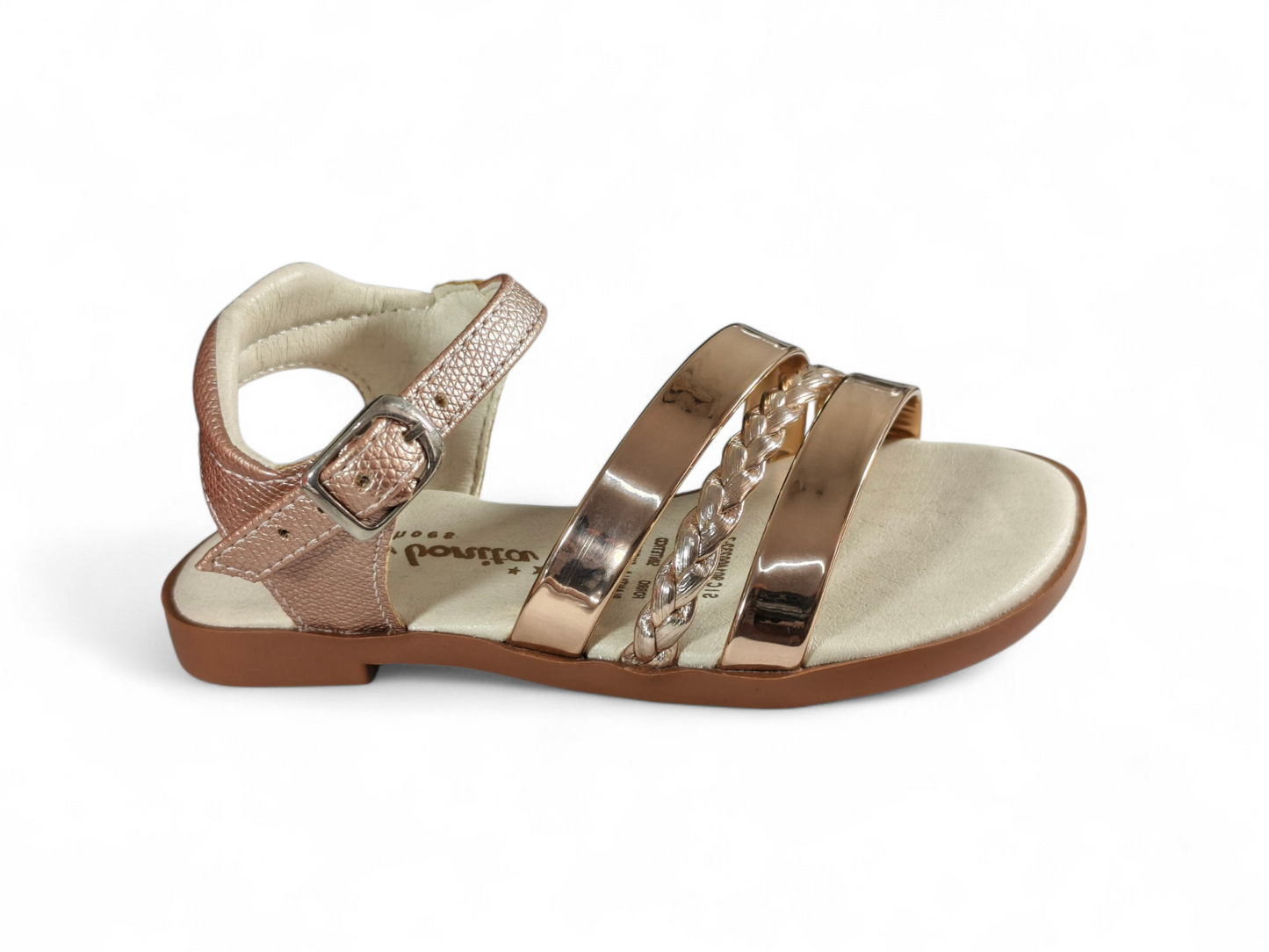 Sandalias Oro Rosa Metalizadas con Trenza para Niña – Suela PVC
