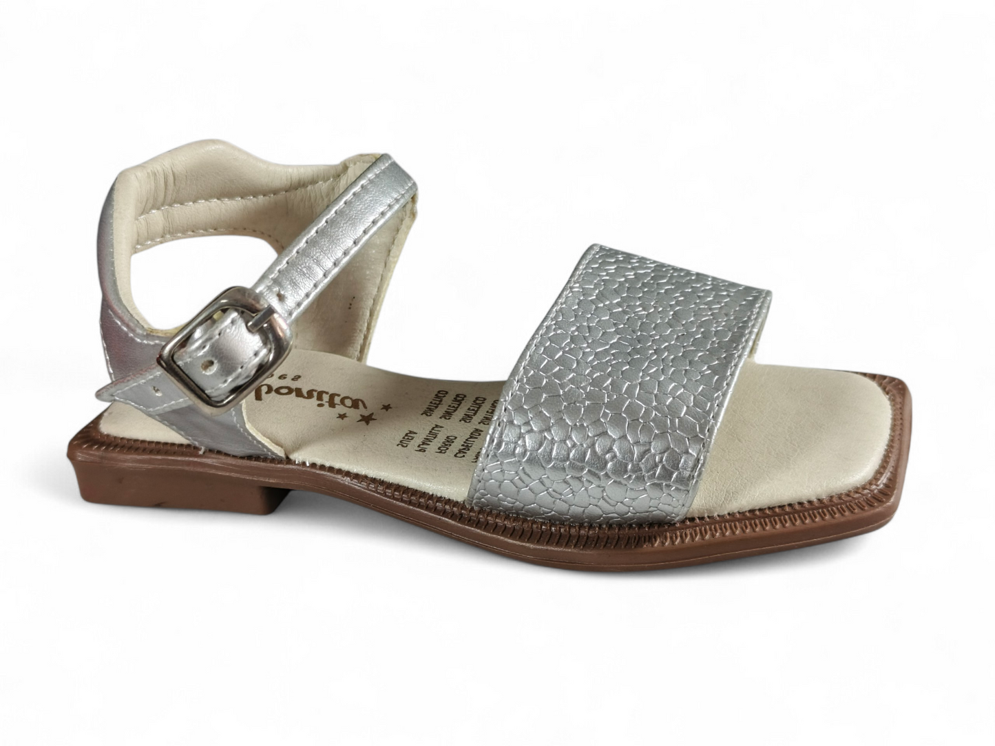 Sandalias Clásicas Plateadas con Grabado Texturizado para Niña – Suela PVC