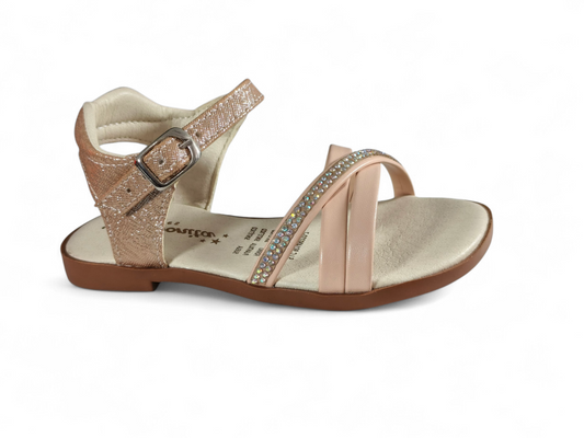 Sandalias Oro Rosa con Brillos y Tira Decorativa para Niña – Suela PVC