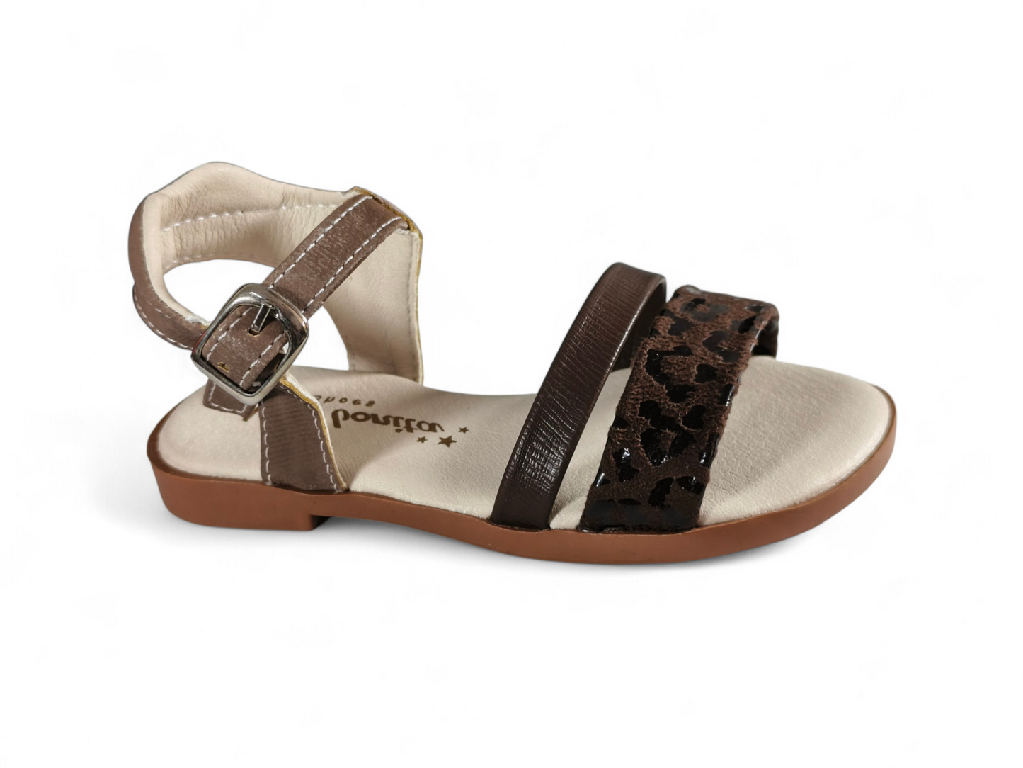 Sandalias Café con Diseño Animal Print para Niña – Suela PVC