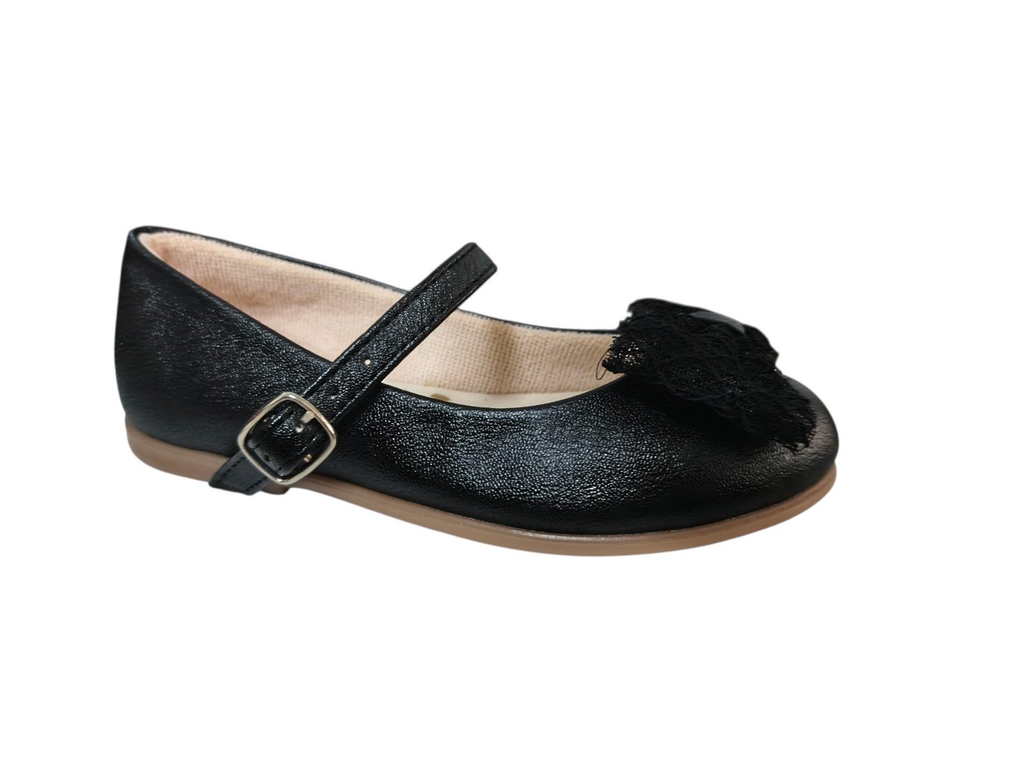 Baletas para Niña Color Negro con Moño en Encaje – Elegancia Clásica Kido